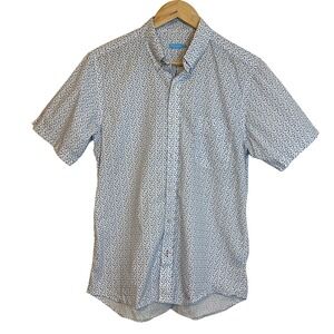 J. McLaughlin Men Short Sleeve Button Down Shirt Size M Bird Print Cotton Casual